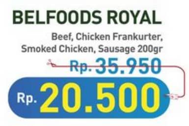 Promo Harga Belfoods Royal Sausages Beef Frankfurter, Cheese Frankfurter, Smoked Chicken 200 gr - Hypermart