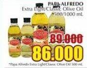 Promo Harga PAPA ALFREDO Olive Oil Extra Light, Classic 1000 ml - Giant