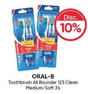 Promo Harga ORAL B Toothbrush All Rounder 1 2 3 Medium, Soft 3 pcs - Guardian