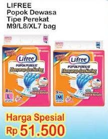 Promo Harga Lifree Popok Perekat Menyerap dan Kering M9, L8, XL7  - Indomaret