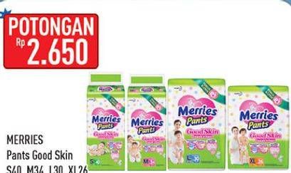 Promo Harga Merries Pants Good Skin XL26, M34, L30, S40 26 pcs - Hypermart