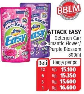 Promo Harga ATTACK Easy Detergent Liquid Purple Blossom, Romantic Flowers 800 ml - Lotte Grosir