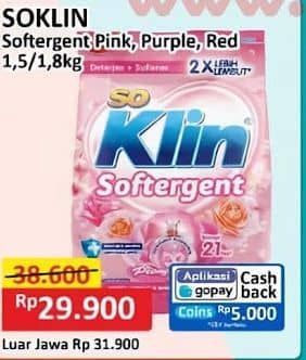 Promo Harga So Klin Softergent Rossy Pink, Purple Lavender, Cheerful Red 1800 gr - Alfamart