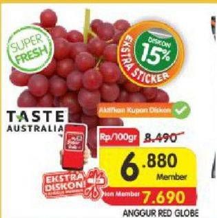 Promo Harga Anggur Red Globe Super per 100 gr - Indomaret