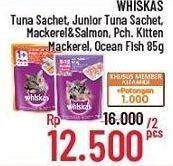 Promo Harga WHISKAS Makanan Kucing Tuna, Junior Tuna, Mackerel Salmon, Kitten Mackerel, Ocean Fish per 2 pouch 85 gr - Alfamidi