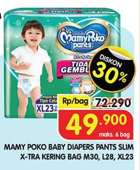 Promo Harga Mamy Poko Pants Xtra Kering Slim Tidak Gembung M30, L28, XL23 23 pcs - Superindo
