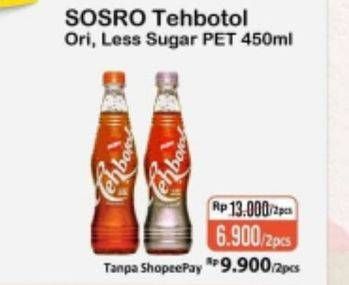 Promo Harga SOSRO Teh Botol Original, Less Sugar per 2 botol 450 ml - Alfamart