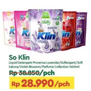 Promo Harga So Klin Liquid Detergent Provence Lavender, + Softergent Pink, + Softergent Soft Sakura, + Anti Bacterial Violet Blossom, + Anti Bacterial Red Perfume Collection 1600 ml - TIP TOP
