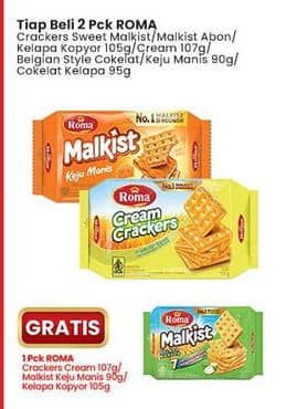 Promo Harga Roma Malkist Abon, Belgian Chocolate, Cokelat Kelapa, Crackers, Cream Crackers, Keju Manis 95 gr - Indomaret