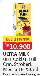 Promo Harga ULTRA MILK Susu UHT Coklat, Full Cream, Strawberry, Mocca per 2 pcs 250 ml - Alfamart