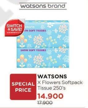 Promo Harga WATSONS X Flower Soft Pack Tissue All Variants 250 pcs - Watsons