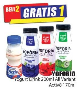 Promo Harga YOFORIA Yogurt Drink 200 mL All Variant, Activ8 170 mL  - Hari Hari