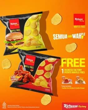 Promo Harga Free 1 Richeese Factory Potato Waffle Fries  - Richeese Factory