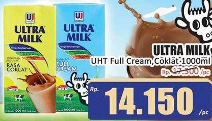 Promo Harga Ultra Milk Susu UHT Full Cream, Coklat 1000 ml - Hari Hari