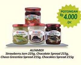 Promo Harga ALFAMIDI Selai Choco Green Tea, Chocokies, Chocolate, Strawberry 215 gr - Alfamidi