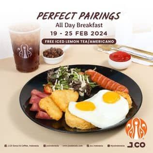 Promo JCO Indulge in Perfect Pairings today! Treat yourself to a complimentary Iced Lemon Tea or Americano with every purchase of our mouthwatering All Day Breakfast.

This exclusive offer is available from February 19th to 25th at select stores:

JCO Tamini
JCO Damyati
JCO Rawamangun
JCO Menara Mandiri
JCO Blora Sudirman
JCO Grand Indonesia
JCO Green Terrace
JCO Foresta BSD
JCO Jati Asih
JCO Purwakarta
JCO Serang 2 & 3

Don’t let this opportunity pass you by! Indulge in the irresistible flavors of our All Day Breakfast while enjoying this special promo! 