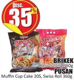 Promo Harga BRIKEK Bolu Gulung 360 g/ PUSAN Muffin Cup Cake 20s, Swiss Roll 360 g  - Hari Hari