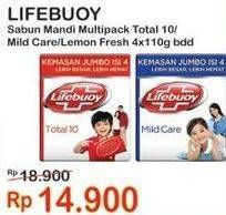 Promo Harga LIFEBUOY Bar Soap Total 10, Lemon Fresh, Mild Care per 4 pcs 110 gr - Indomaret