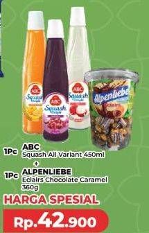 ABC Squash All Variant 450ml + ALPENLIEBE Eclairs Chocolate Caramel 360gr