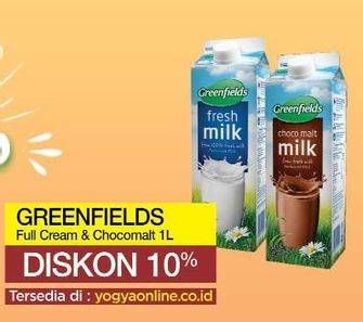 Promo Harga GREENFIELDS Fresh Milk Full Cream, Choco Malt 1000 ml - Yogya