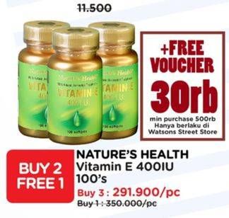 Promo Harga Natures Health Vitamin E 400 I.U. 100 pcs - Watsons