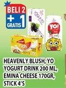 Promo Harga HEAVENLY BLUSH Yoghurt Drink 200ml/Yo Yoghurt 200ml/EMINA Cheese 170gr/Cheese Stick  - Hypermart