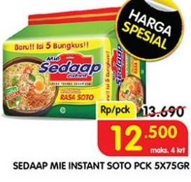 Promo Harga SEDAAP Mie Kuah Soto per 5 pcs 75 gr - Superindo