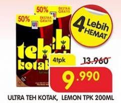 Promo Harga ULTRA Teh Kotak Original, Lemon per 4 box 200 ml - Superindo