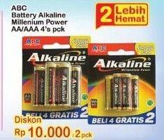 Promo Harga ABC Battery Alkaline LR03/AAA, LR6/AA 4 pcs - Indomaret