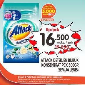 Promo Harga ATTACK Detergent Powder Hygiene Plus Protection 800 gr - Superindo