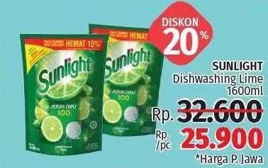 Promo Harga SUNLIGHT Pencuci Piring Jeruk Nipis 100 1600 ml - LotteMart