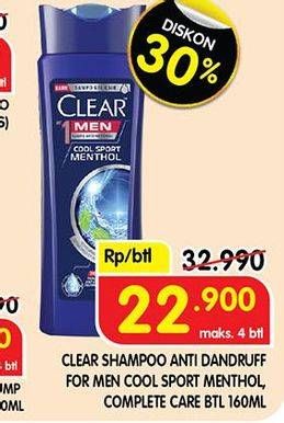 Promo Harga CLEAR Men Shampoo Anti Dandruff Cool Sport Menthol, Anti Dandruff Complete Care 160 ml - Superindo