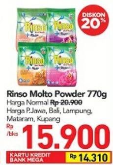 Promo Harga RINSO Molto Detergent Bubuk 770 gr - Carrefour