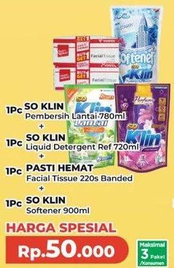 So Klin Pembersih Lantai + Liquid Detergent + Softener + Pasti Hemat Facial Tissue