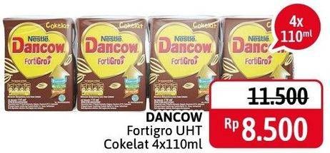 Promo Harga DANCOW Fortigro UHT Cokelat per 4 pcs 110 ml - Alfamidi