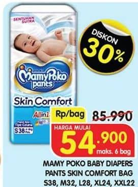 Promo Harga Mamy Poko Pants Skin Comfort L28, M32+2, S38, XL24, XXL22 22 pcs - Superindo