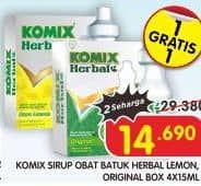 Promo Harga Komix Sirup Obat Batuk Herbal 4x15ml All Variants LemonOriginal per 4 sachet 15 ml - Superindo