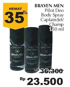 Promo Harga BRAVEN Men Pilot Series Deodorant Body Spray Captain, Jet, Champ 150 ml - Giant