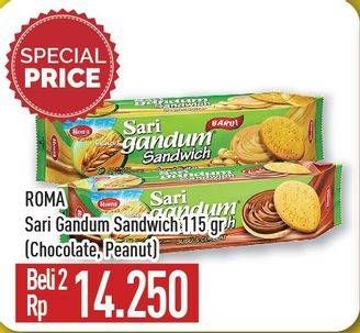 Promo Harga ROMA Sari Gandum Coklat, Peanut per 2 pouch 115 gr - Hypermart