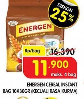 Promo Harga ENERGEN Cereal Instant Kecuali Kurma per 10 sachet 30 gr - Superindo