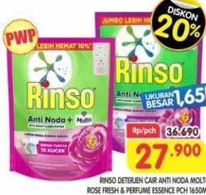 Promo Harga Rinso Liquid Detergent + Molto Pink Rose Fresh, + Molto Purple Perfume Essence 1650 ml - Superindo