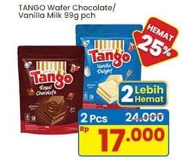 Promo Harga Tango Wafer Chocolate, Vanilla Milk 115 gr - Indomaret