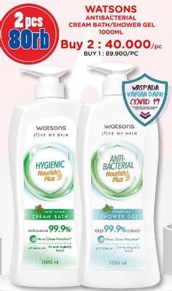 Promo Harga WATSONS Antibacterial Cream Bath/ Shower Gel 1000ml  - Watsons