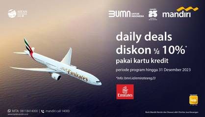 Promo Harga Daily Deals Emirates Airlines Diskon hingga 10% dengan Mandiri Kartu Kredit  - Mandiri