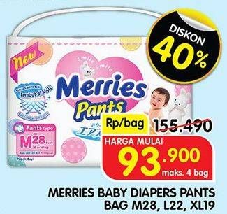 Promo Harga Merries Pants XL19, L22, M28 19 pcs - Superindo