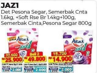 Promo Harga Attack Jaz1 Detergent Powder Semerbak Cinta, +Softener Rose Berry, Pesona Segar 1400 gr - Alfamart