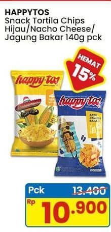 Promo Harga Happy Tos Tortilla Chips Hijau, Nacho Cheese, Jagung Bakar/Roasted Corn 140 gr - Indomaret