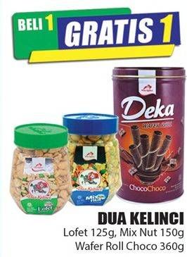 Promo Harga DUA KELINCI Lofet 125 g, Mix Nut 150 g, Wafer ChocoTin 360 g  - Hari Hari