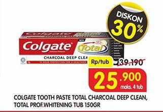 Promo Harga COLGATE Toothpaste Total Charcoal Clean, Whitening 150 gr - Superindo