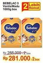 Promo Harga BEBELAC 3 Susu Pertumbuhan Madu, Vanila 1000 gr - Indomaret